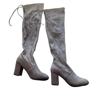 Rue 21 Women Over the Knee Faux Suede Block Heel Boots Tie Brown Gray NEW Size 6